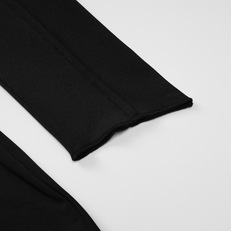 Fall Nights Edge: Chic Black Asymmetrical Mini Dress with Long Sleeves