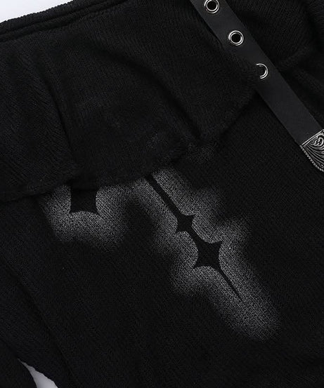 Gothic Glam Cross One-Shoulder Top - Edgy Fall & Halloween Statement