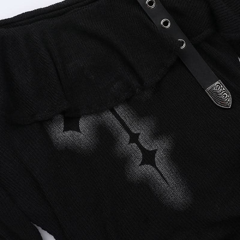 Gothic Glam Cross One-Shoulder Top - Edgy Fall & Halloween Statement