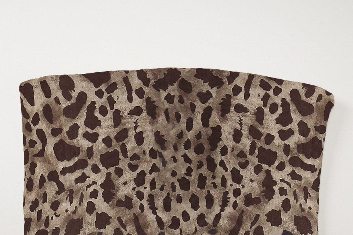 Sultry Leopard Print Mesh Tube Midi Dress with High Slit - Fall & Holiday Party Ready