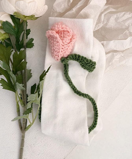 Charming Crochet Rose Black Knee-High Socks - Whimsical Fall & Holiday Style