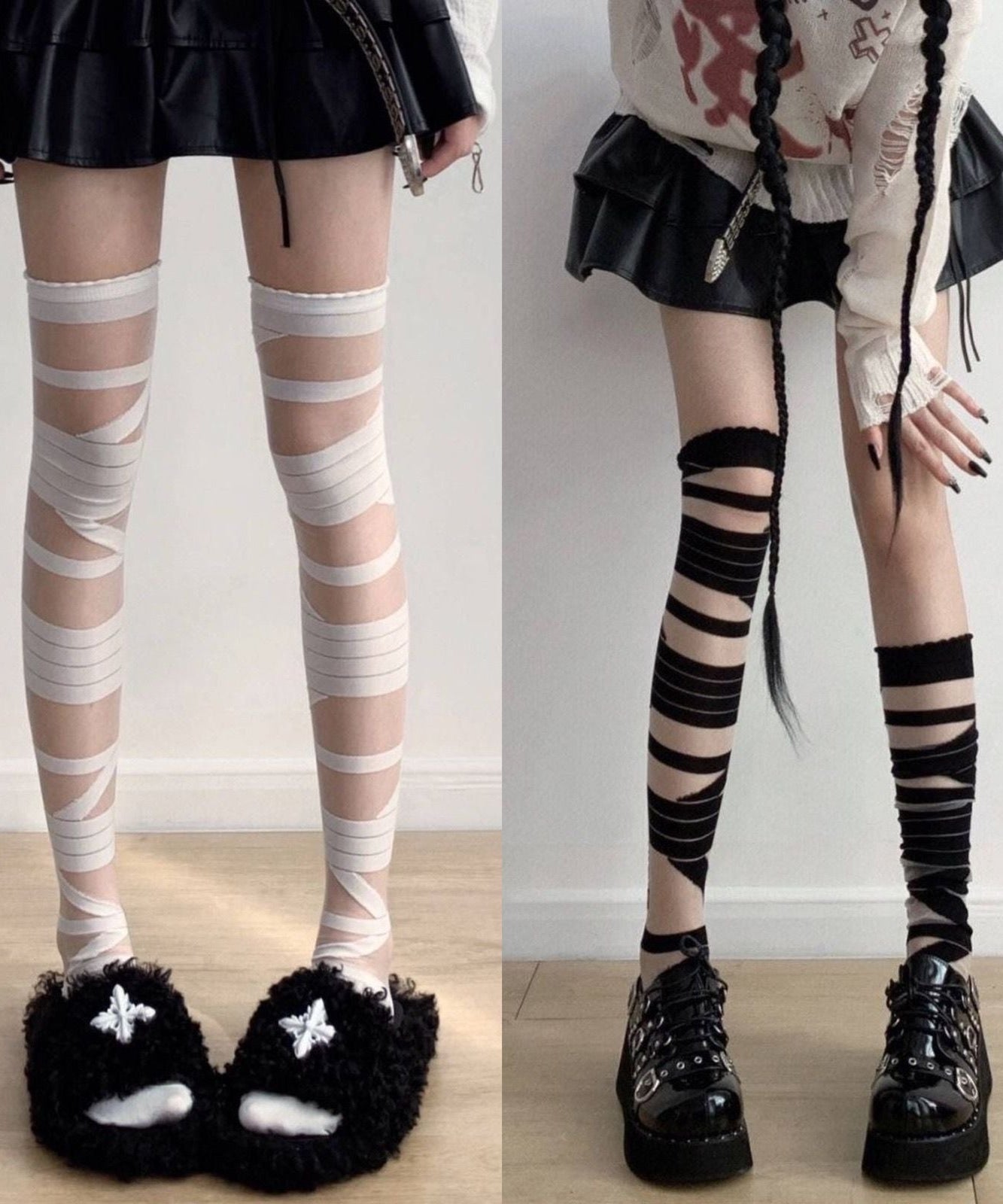 Spooky Season Essential: Gothic Bandage Thigh High Socks – Perfect for Halloween Costumes & Edgy Alt Fashion