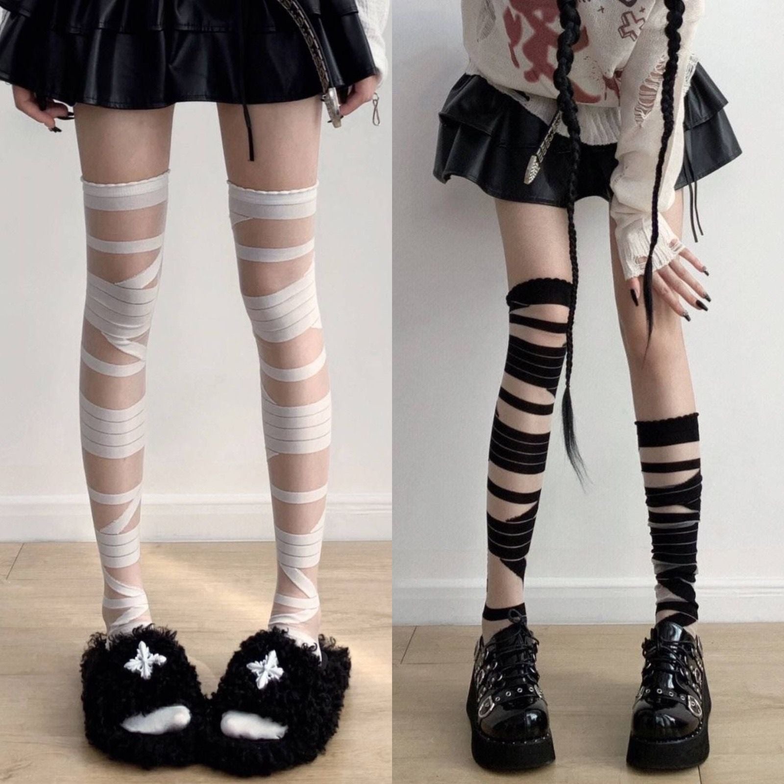 Spooky Season Essential: Gothic Bandage Thigh High Socks – Perfect for Halloween Costumes & Edgy Alt Fashion