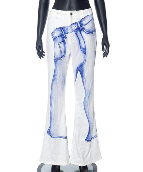 The Illusionist Sketch Print Flare Pants - Unique Art-Inspired Fall Fashion for Women