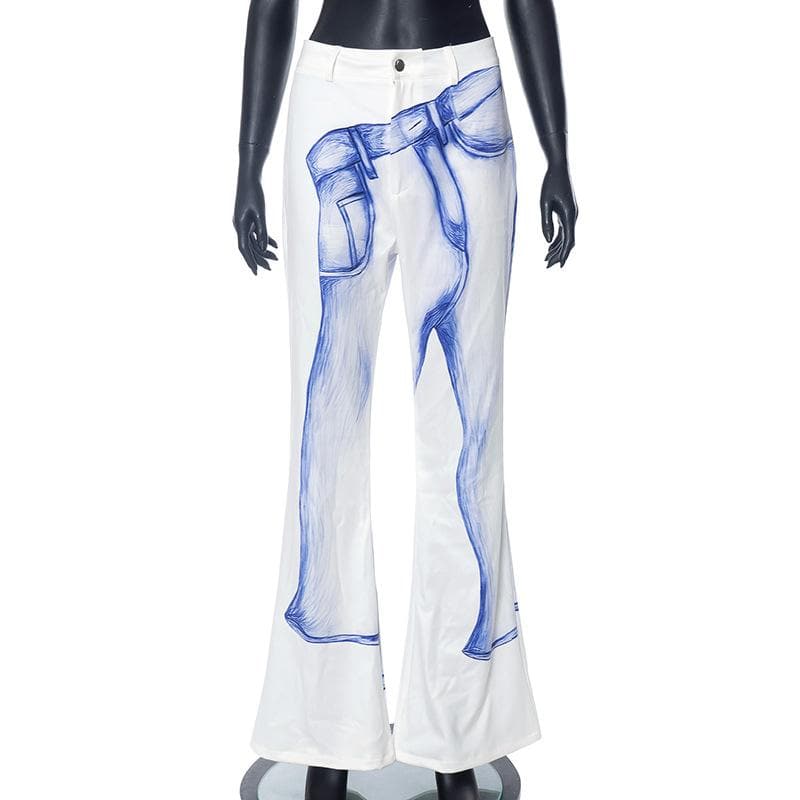 The Illusionist Sketch Print Flare Pants - Unique Art-Inspired Fall Fashion for Women
