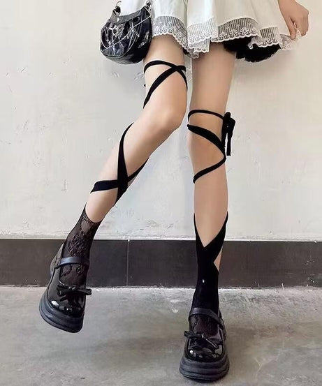 Chic Coquette Lace-Up Leg Wraps - Adjustable Self-Tie Balletcore & Goth Socks for Fall