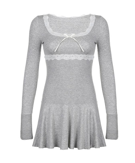 Coquette Core Black Lace Square Neck Long Sleeve Mini Dress | Fall Chic