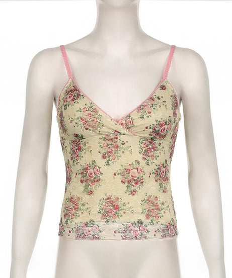 Romantic Rose Lace V-Neck Cami Top – Chic Fall Layering & Everyday Comfort