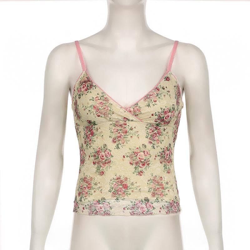 Romantic Rose Lace V-Neck Cami Top – Chic Fall Layering & Everyday Comfort