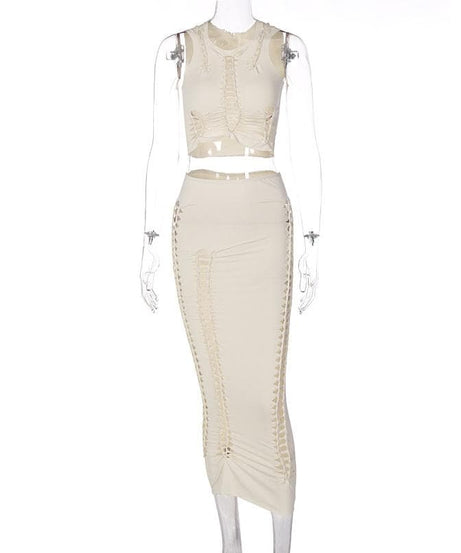 Sultry Black Cut-Out Maxi Skirt & Crop Top Set – Your Edgy Fall Party & Halloween Look