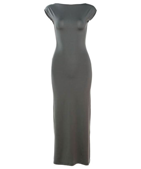 Autumn Chic: Women's Cap Sleeve Bodycon Maxi Dress with Elegant Open Back