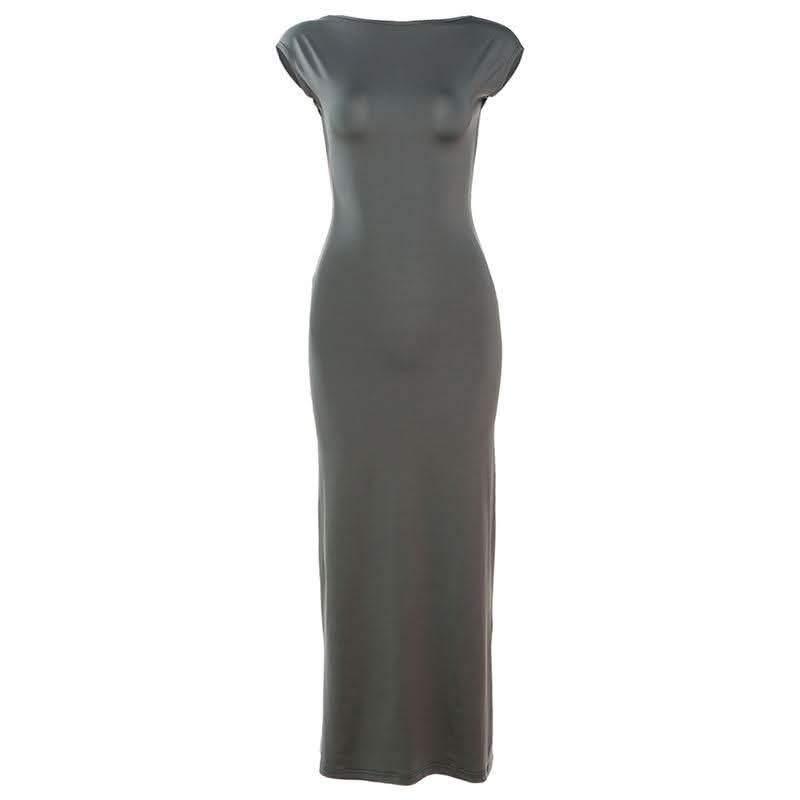 Autumn Chic: Women's Cap Sleeve Bodycon Maxi Dress with Elegant Open Back