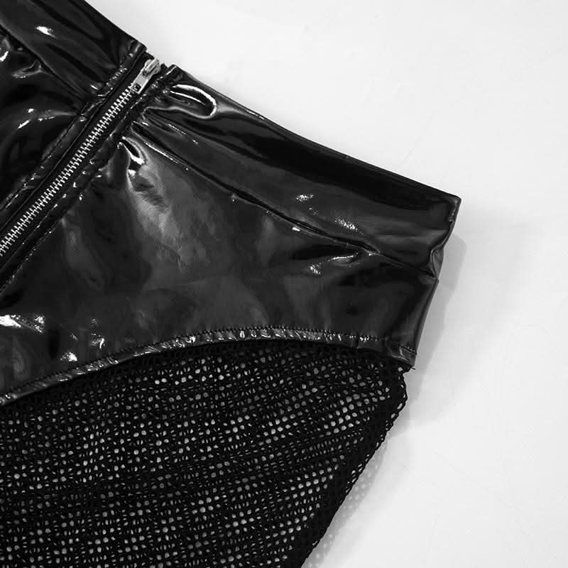 Sultry Wet Look Patent Leather Cropped Set - Edgy Clubwear & Halloween Ready
