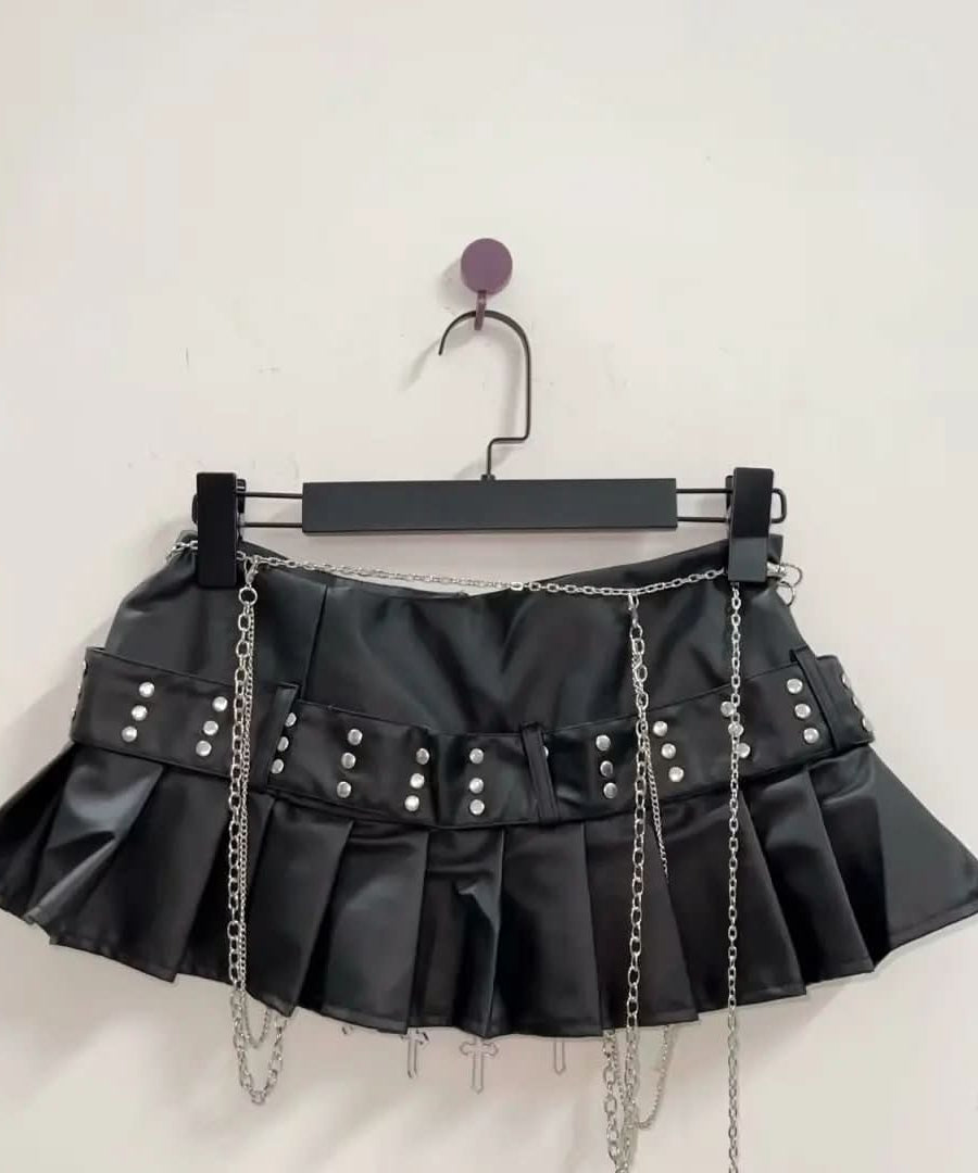 Spooky Season Edgy: Gothic Chain & Cross Pleated Mini Skirt | Alt Fashion & Halloween Ready