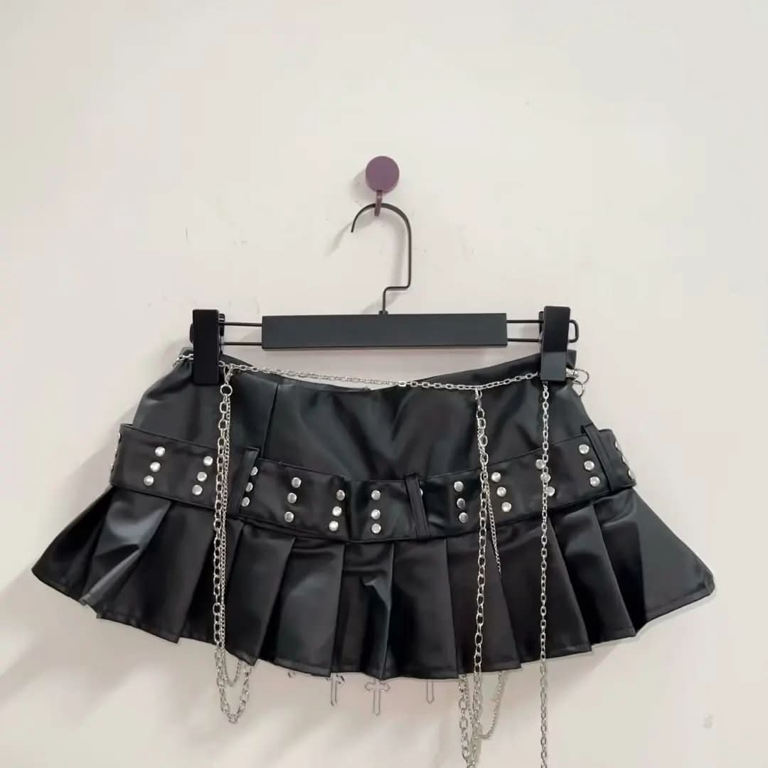 Spooky Season Edgy: Gothic Chain & Cross Pleated Mini Skirt | Alt Fashion & Halloween Ready