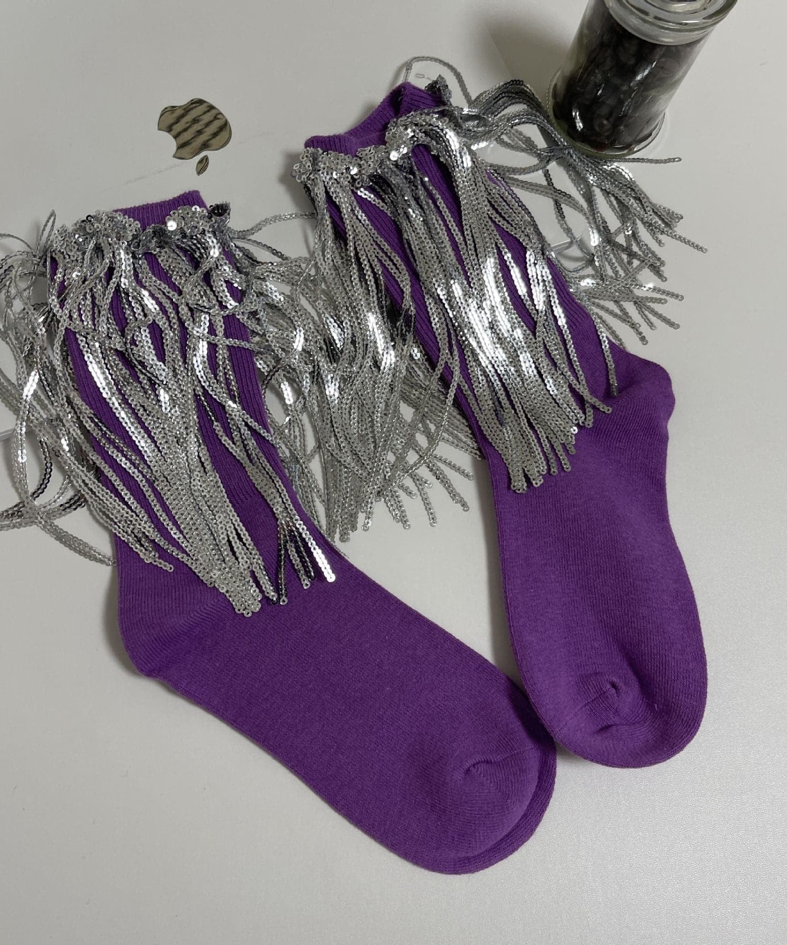 Dazzling Pink Sequin Tassel Ankle Socks | Festive Party Glam for Women