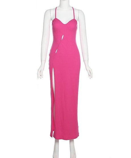 Fuchsia Fierce: The 'It Girl' Ribbed Cut-Out Maxi Dress with High Slit – Fall & Holiday Party Ready