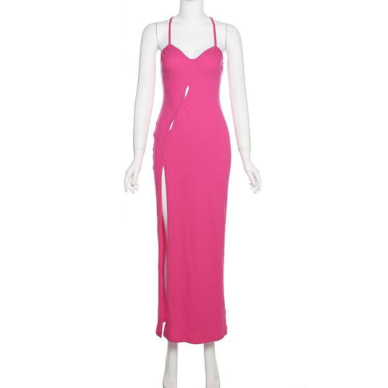Fuchsia Fierce: The 'It Girl' Ribbed Cut-Out Maxi Dress with High Slit – Fall & Holiday Party Ready