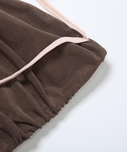 Fall Glamour: Mocha Rose Halter Mini Dress - Ruched Bodycon with Dramatic Ruffled Sashes