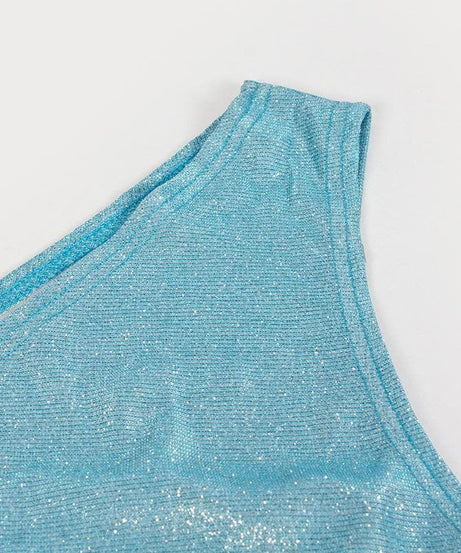 Dazzling Sky Blue Glitter One-Shoulder Bodycon Mini Dress - Fall & Holiday Party Ready