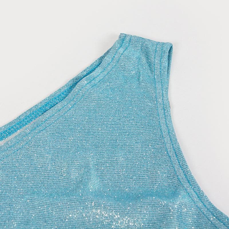 Dazzling Sky Blue Glitter One-Shoulder Bodycon Mini Dress - Fall & Holiday Party Ready