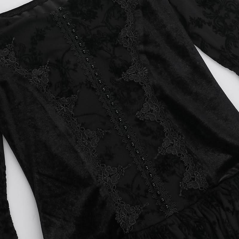 Slay the Night: Gothic Velvet Off-Shoulder Mini Dress - Dramatic Flared Sleeves for Halloween & Fall Parties