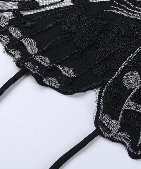 Whimsigoth Embroidered Butterfly Halter Crop Top - Y2K Backless Party & Halloween Ready