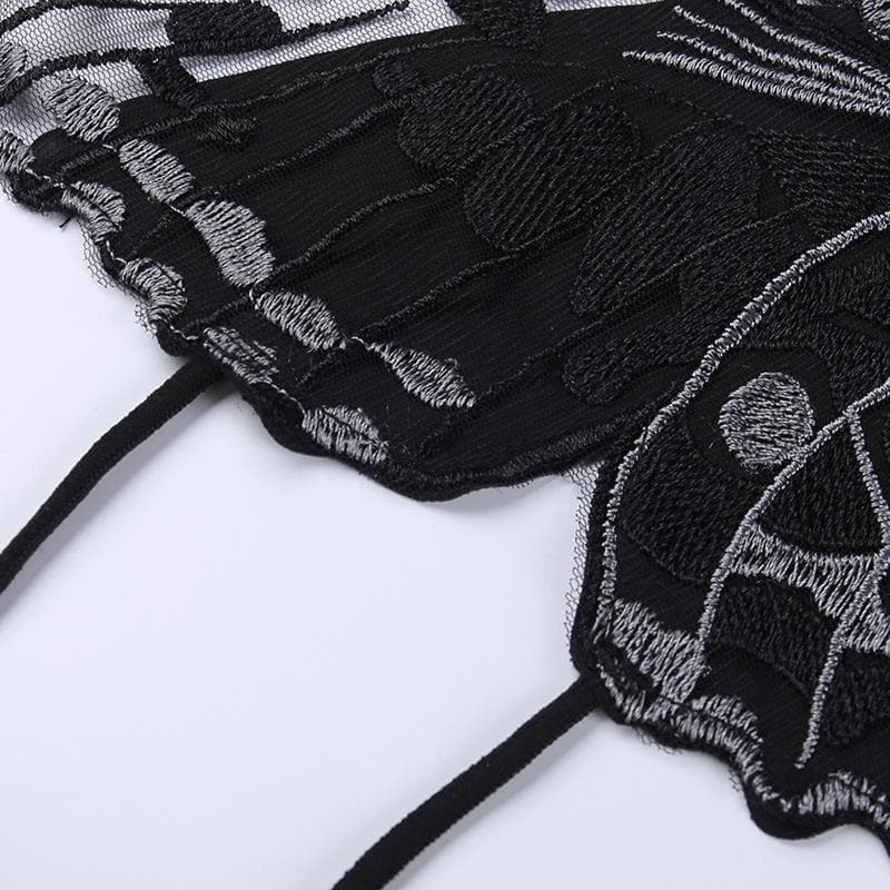 Whimsigoth Embroidered Butterfly Halter Crop Top - Y2K Backless Party & Halloween Ready
