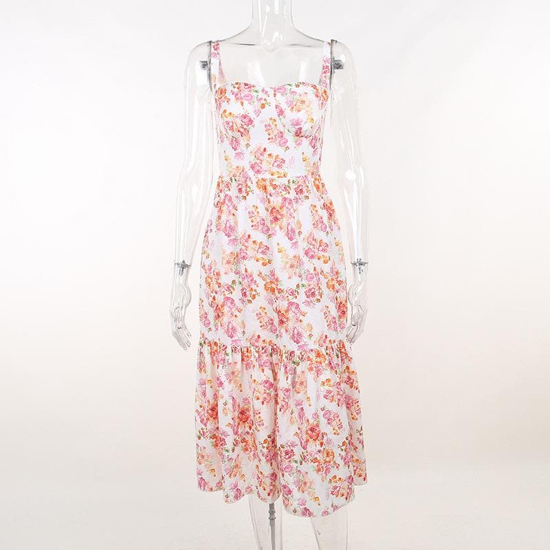 Enchanting Floral Ruched Midi Dress - Sweetheart Style for Fall Flair & Vacation Charm