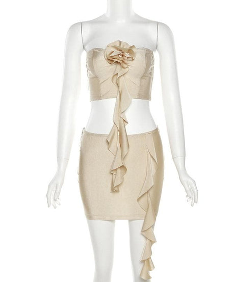 Glamorous Champagne Ruffle Floral Two-Piece Set | Your Holiday Party & Night Out Essential