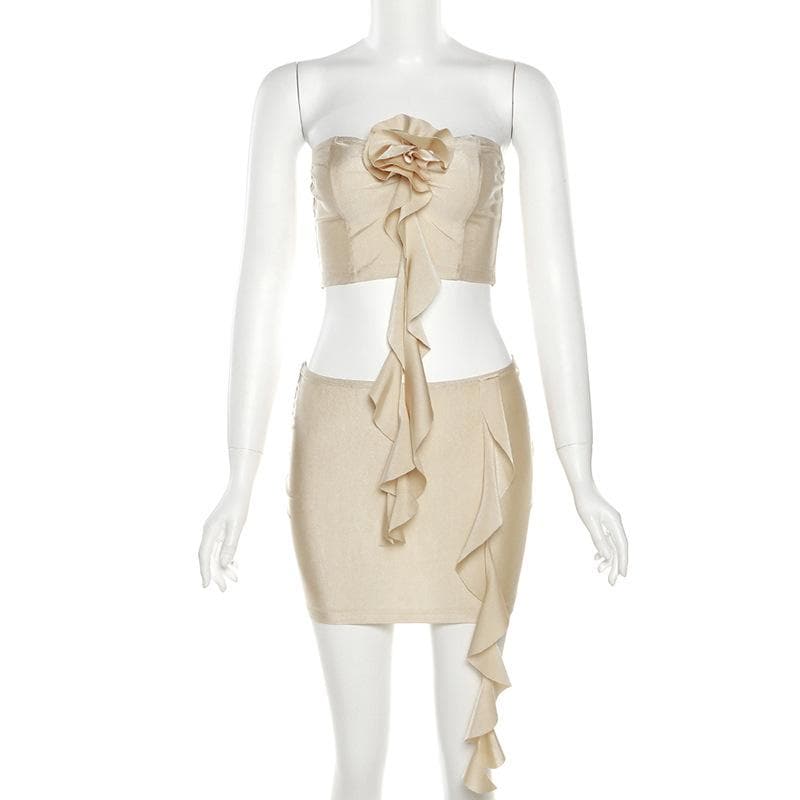 Glamorous Champagne Ruffle Floral Two-Piece Set | Your Holiday Party & Night Out Essential