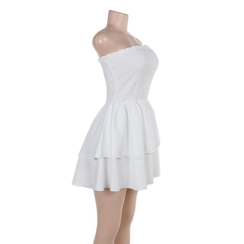 White Smocked Ruffle Tube Mini Dress - Your Fall Getaway & Resort Wear Essential