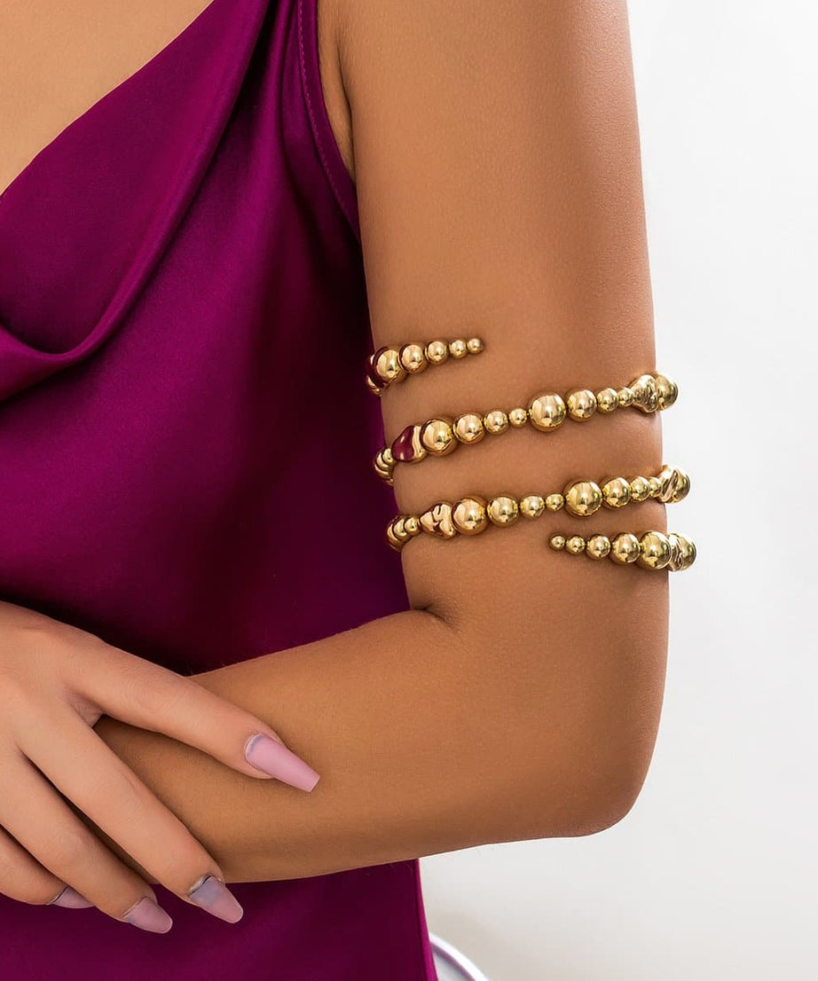 Boho Luxe Silver Beaded Wrap Arm Cuff - Statement Fall & Holiday Jewelry for Women