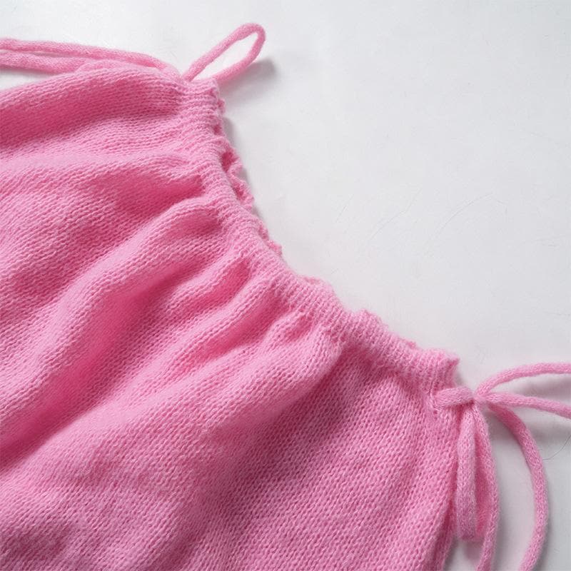 Sweetheart Pink Ruffle Knit Set - Adjustable Crop Top & Shorts | Cozy Fall Chic