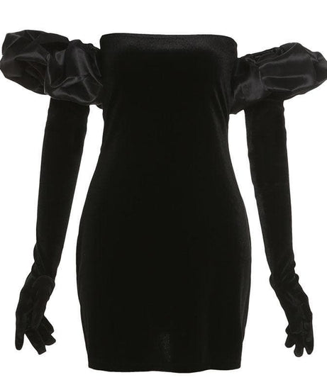 Chic Velvet Off-Shoulder Mini Dress with Luxe Pink Puff Sleeves – Your Go-To for Fall & Holiday Parties