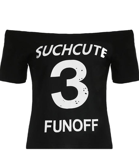 Such Cute 3 Fun Off Off-Shoulder Graphic Top - Trendy Black Fall Tee for Women