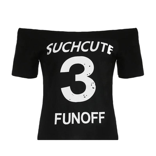 Such Cute 3 Fun Off Off-Shoulder Graphic Top - Trendy Black Fall Tee for Women