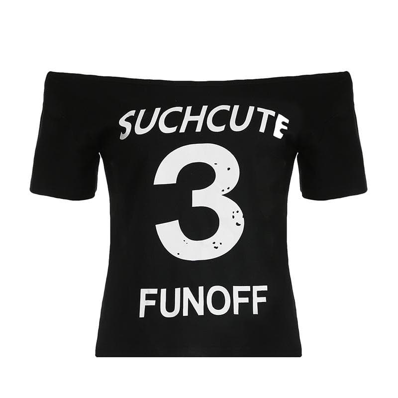 Such Cute 3 Fun Off Off-Shoulder Graphic Top - Trendy Black Fall Tee for Women