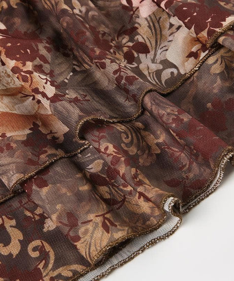 Enchanting Autumn Bloom Asymmetrical Ruffle Mini Dress