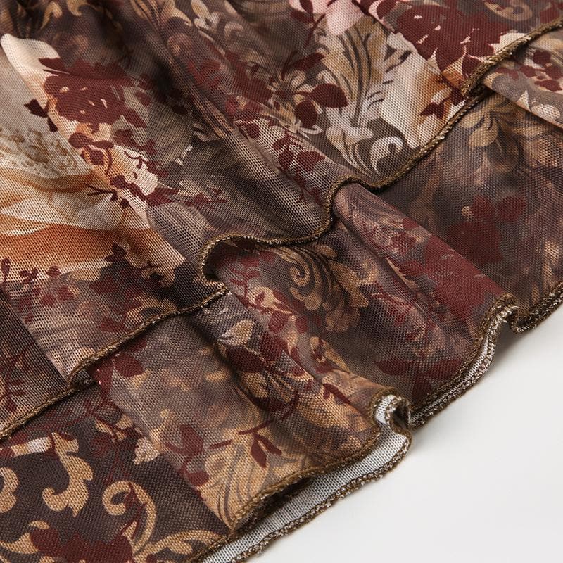 Enchanting Autumn Bloom Asymmetrical Ruffle Mini Dress