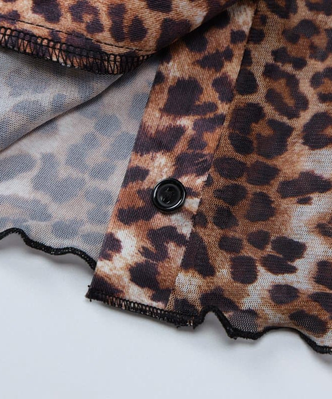 Fierce Leopard Print Sheer Mesh Co-ord Set - Trendy Fall Top & Shorts