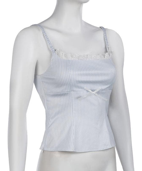 Sweetheart Striped Lace Cami Top with Bow - Perfect Fall Layering & Y2K Chic