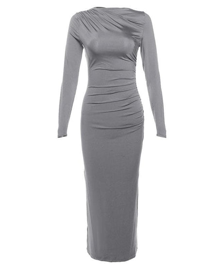 Effortless Chic: Black Ruched Long Sleeve Maxi Dress - Fall & Holiday Style