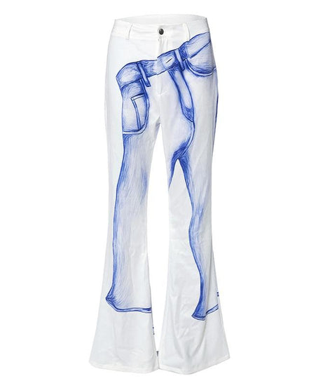 The Illusionist Sketch Print Flare Pants - Unique Art-Inspired Fall Fashion for Women