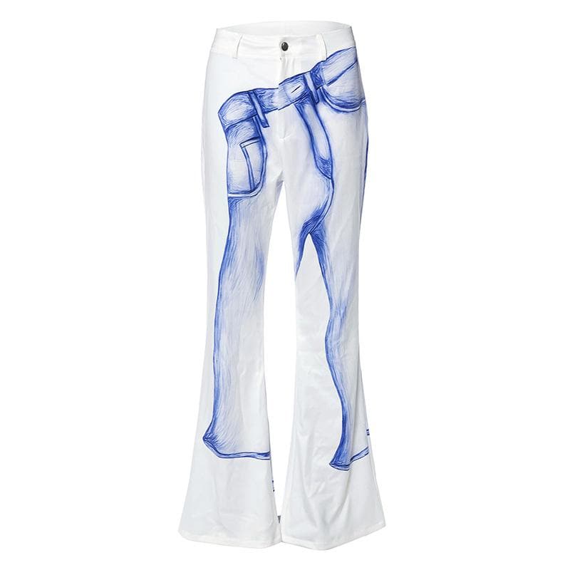 The Illusionist Sketch Print Flare Pants - Unique Art-Inspired Fall Fashion for Women