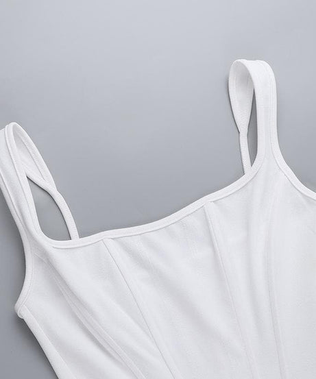 Chic White Square Neck Bustier Mini Dress - Fall Ready & Perfectly Versatile for Every Occasion