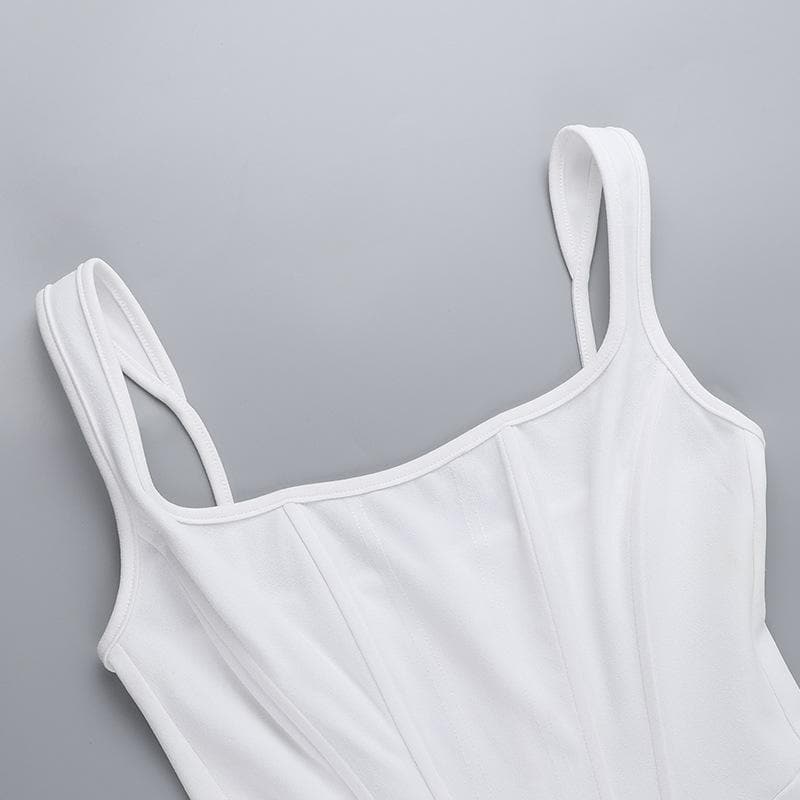 Chic White Square Neck Bustier Mini Dress - Fall Ready & Perfectly Versatile for Every Occasion
