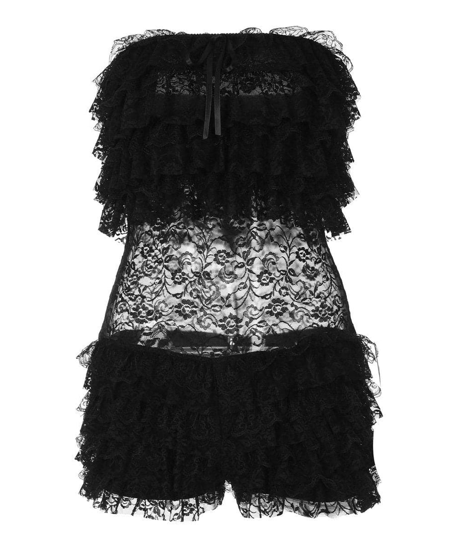 Sexy Black Lace Ruffle Romper - Strapless Tube Top Playsuit for Halloween & Fall Parties