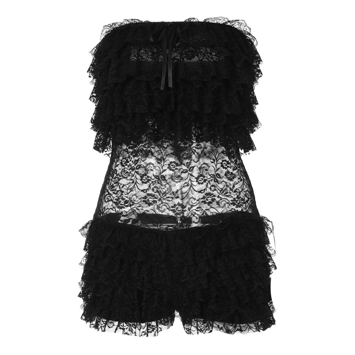 Sexy Black Lace Ruffle Romper - Strapless Tube Top Playsuit for Halloween & Fall Parties