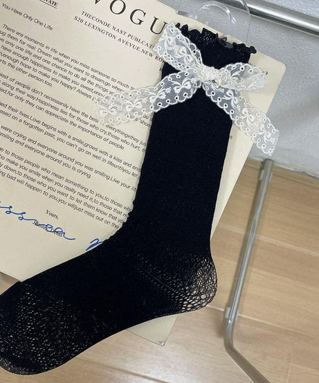 Delicate Lace Bow Ruffle Mid-Calf Socks – Enchanting Fall & Holiday Style